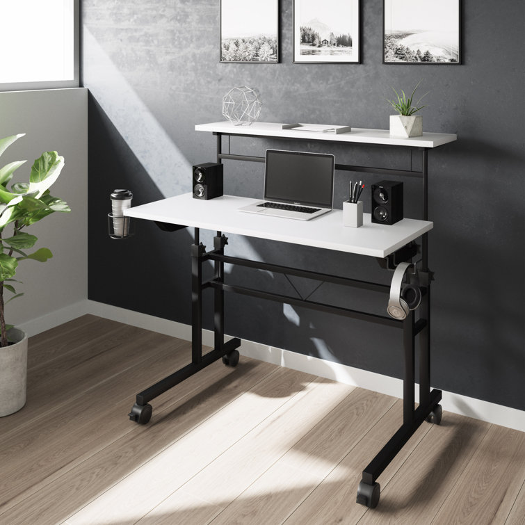 Inbox Zero Rolling Writing Desk With Height Adjustable Desktop And